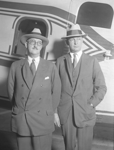 William E. Boeing and Fred Rentschler standing in front of an airplane, 1929. Picture from the LA Times.