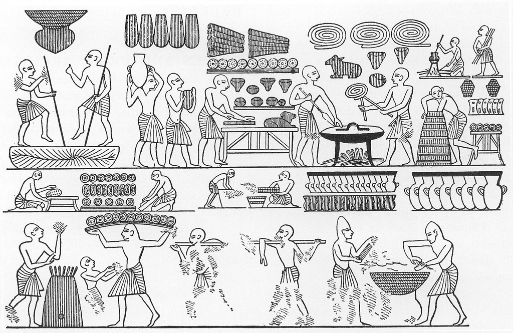 The court bakery of Ramesses III. Various forms of bread, including loaves shaped like animals, are shown.