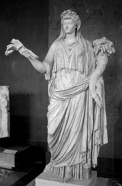 Marble statue of Livia Drusilla (wife of Emperor Augustus) holding a sheaf of wheat.