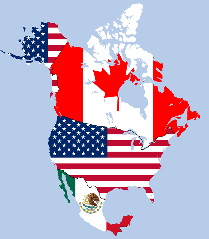 Map of the Tratado de Libre Comercio (TLC or NAFTA in English)