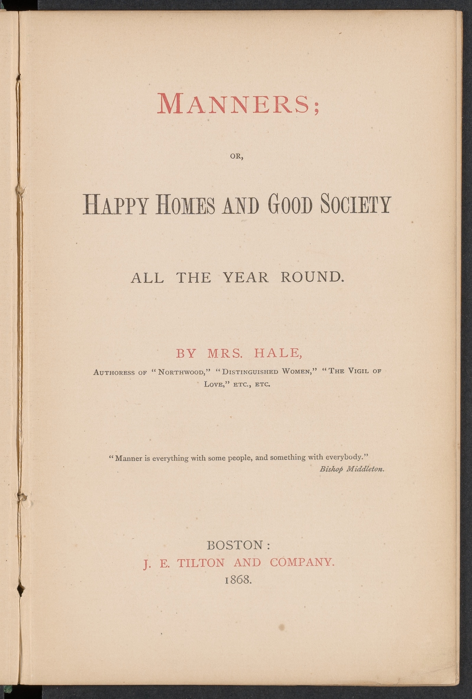 Manners: or, Happy Homes and Good Society