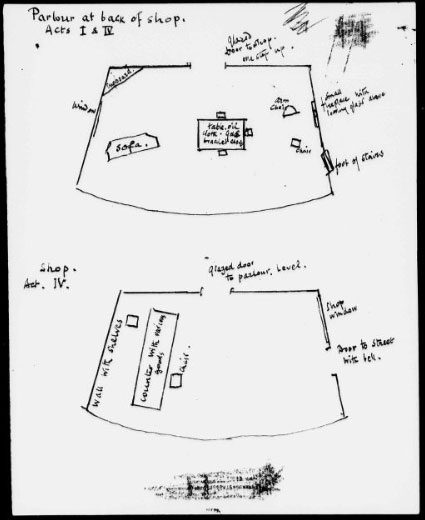 Pen and ink diagram for the stage setting of The Secret Agent