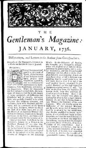 Page from english 18th. C. magzaine Gentleman's magazine.