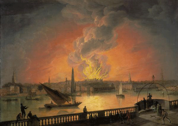 The Burning of Drury Lane Theatre from Westminster Bridge