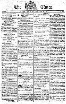 The front page of the London Times for December 4, 1788.
