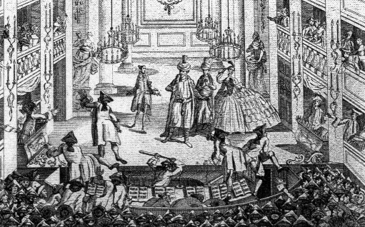 Riots at the Royal Opera House, Covent Garden during a 1763 performance of Thomas Arne's Artaxerxes after a decision to abolish half price admission fees after the interva