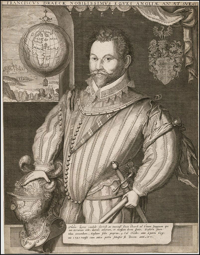 A portrait of Francis Drake.