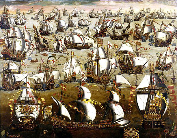 Battle between Spanish and English ships