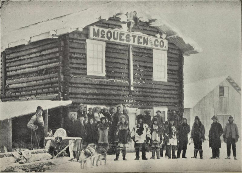 Miners at a food store after working in the Alaskan gold mines for six months. From The Klondyke... by J. Clements.