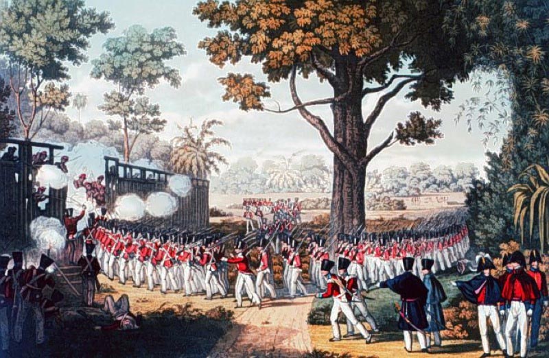 The Storming of the Lesser Stockade at Kemmendine during the Anglo-Burmese War.