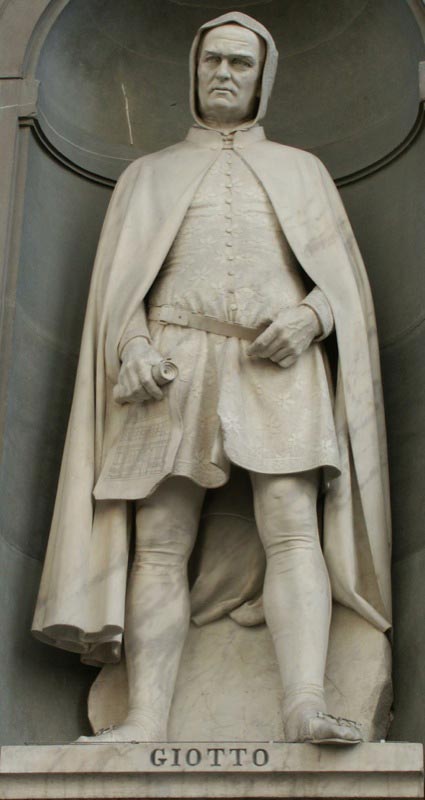 Statue of Giotto on the facade of the Uffizi Gallery.