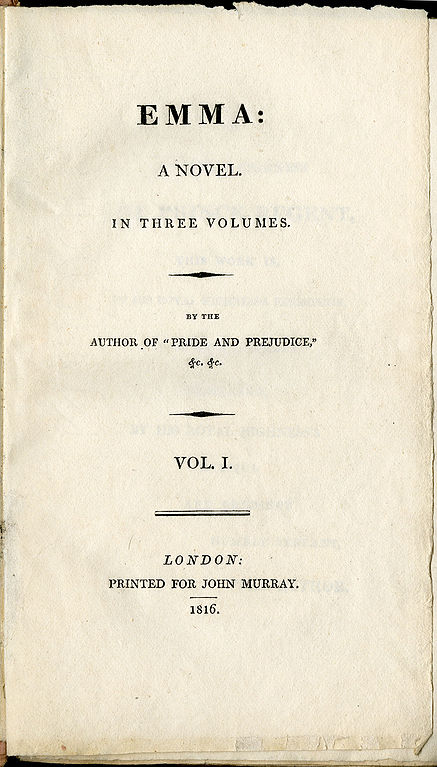 Title page from Jane Austen's first edition of Emma, published by John Murray in 1816