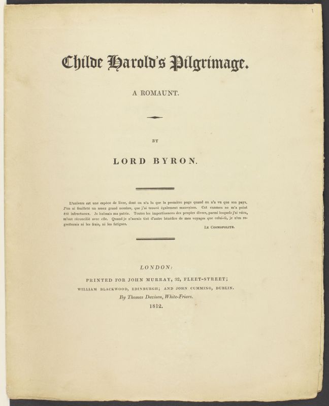 Part page proof of "Childe Harold's Pilgrimage" by Lord Byron