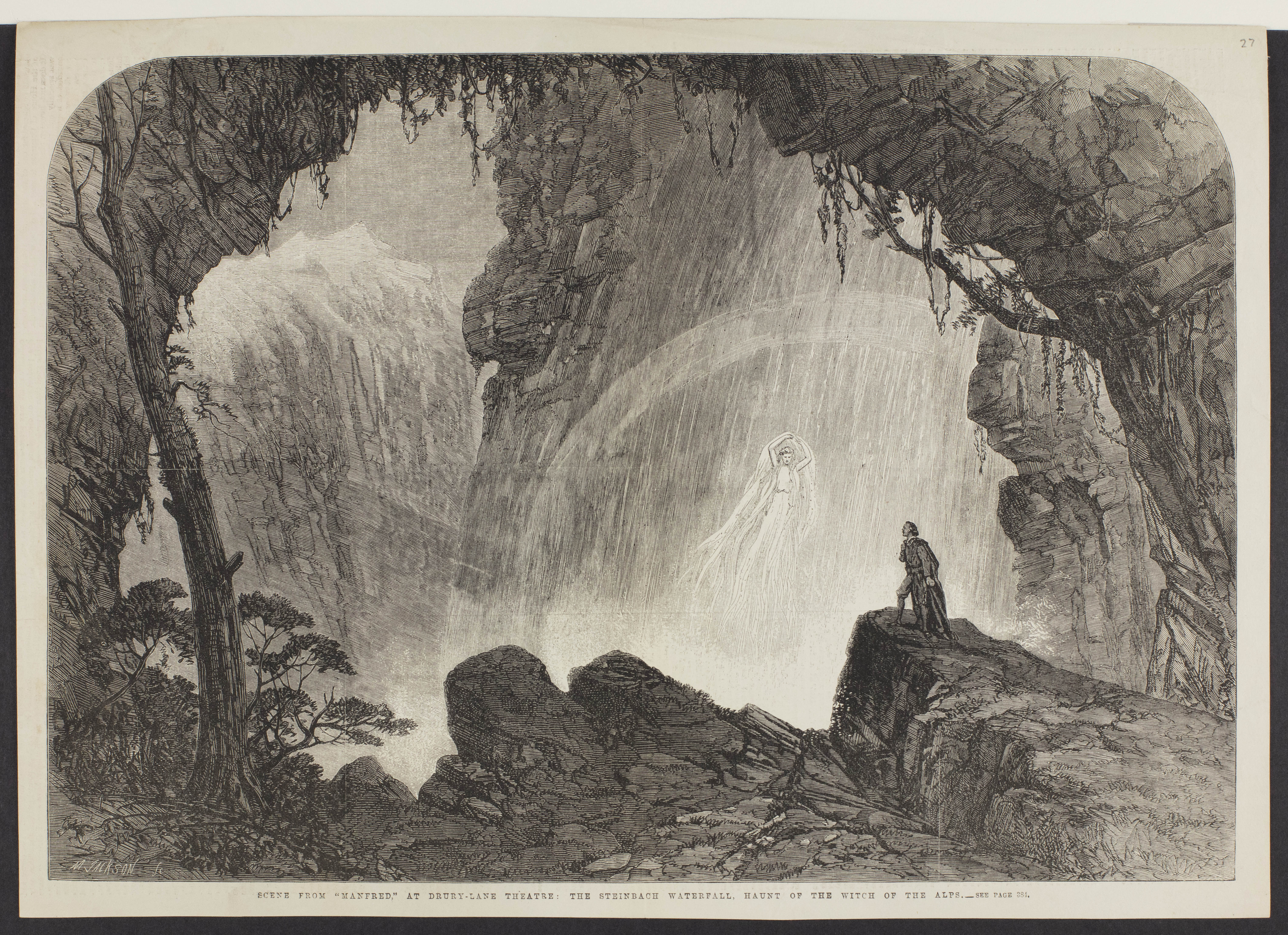 Scene from an adaptation of Byron's Manfred performed at the Drury Lane Theatre in London (1863)