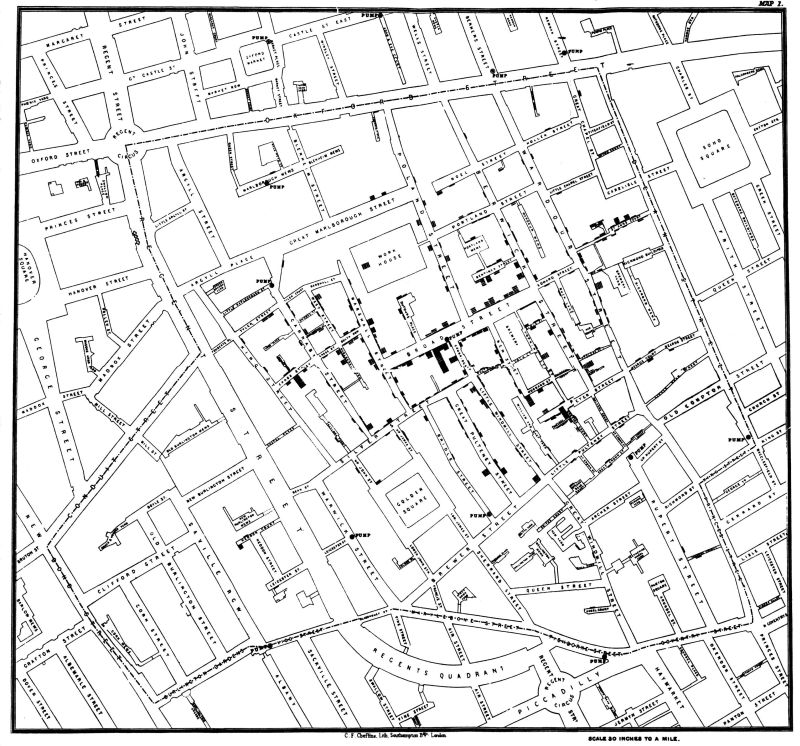 John Snow's map of the Broad Street cholera outbreak