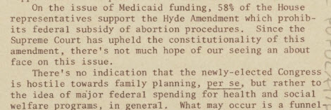 Article reporting on support for the Hyde Amendment in an issue of Options