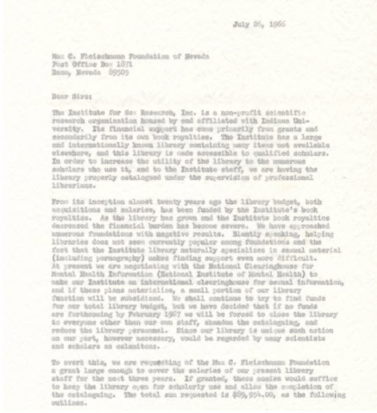 Letter from Paul Gebhard discussing negotiations with the National Institute of Mental Health, 1966.