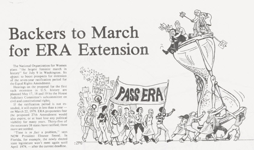 Article reporting upon a march organised by the National Organization for Women, 1975.