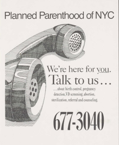 Advert for Planned Parenthood helpline.