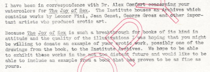 Letter discussing The Joy of Sex.