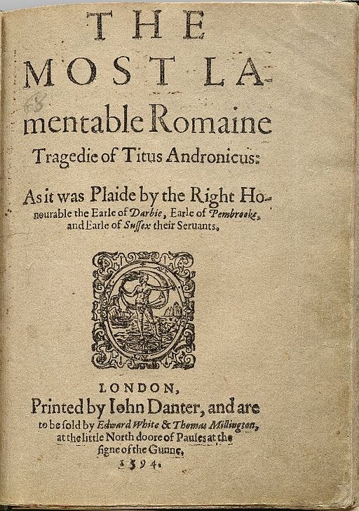 Title page of the first quarto of Titus Andronicus 